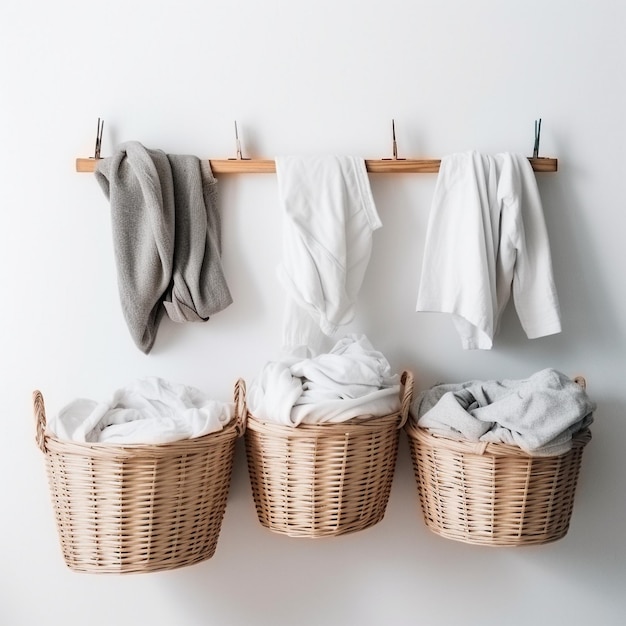 a laundry basket with clothes in front of a dryer