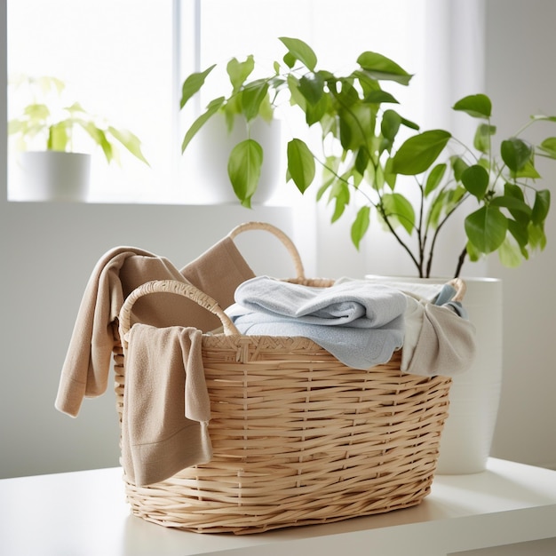 Photo a laundry basket with clothes in front of a dryer