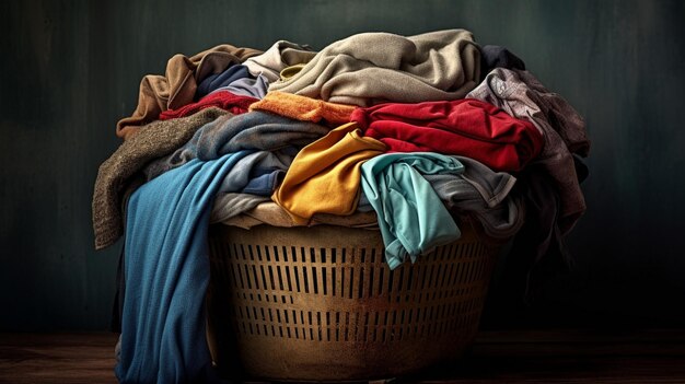 Photo a laundry basket with clothes in front of a dryer