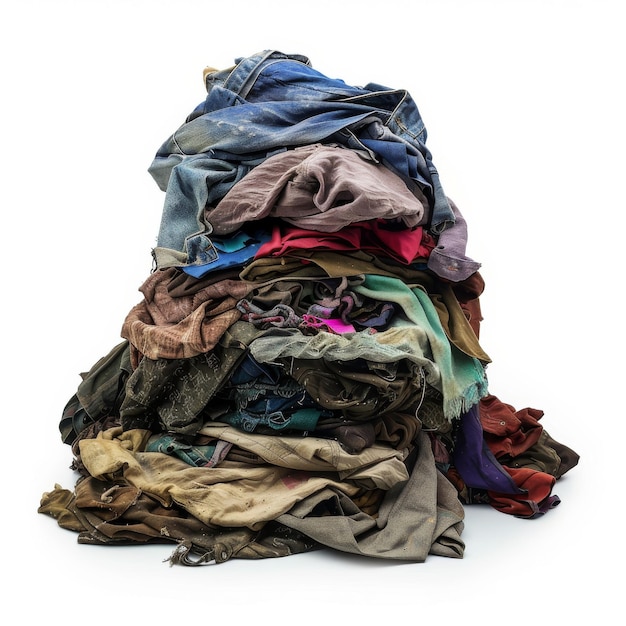 Laundry pile dirty clothes heap isolated dirty laundry clothing pile on white background