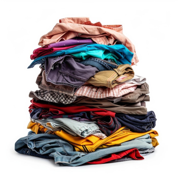 Laundry pile dirty clothes heap isolated dirty laundry clothing pile on white background