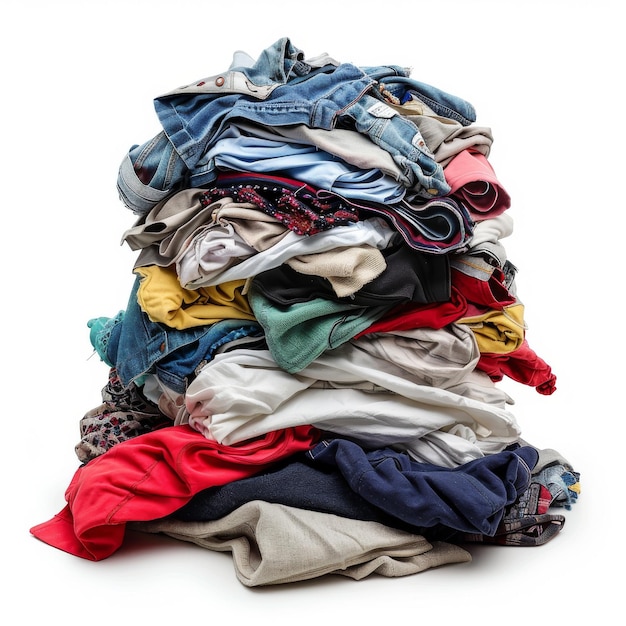 Laundry pile dirty clothes heap isolated dirty laundry clothing pile on white background