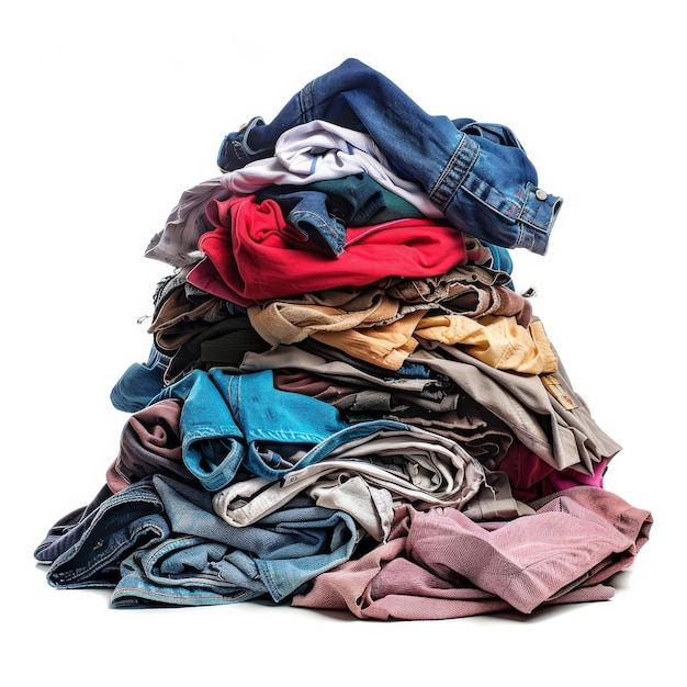 Laundry pile dirty clothes heap isolated dirty laundry clothing pile on white background