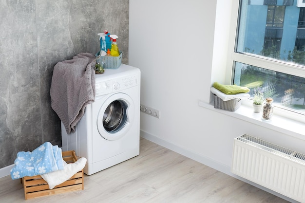 Laundry room in new apartment.