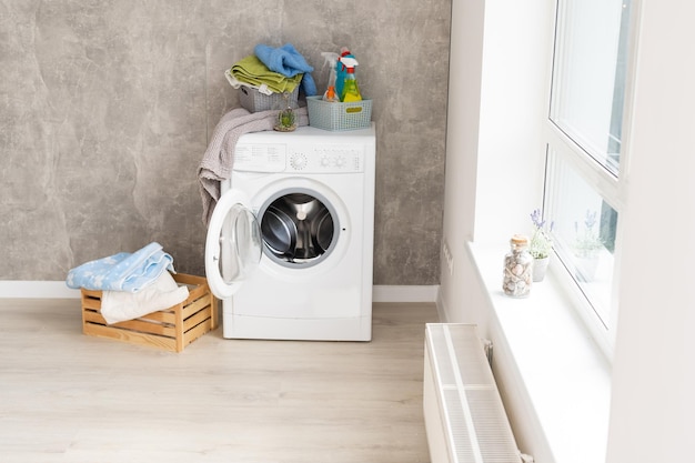 Laundry room in new apartment.