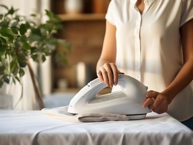 Laundry service Ironing on clothes hygiene and cleaning clothes on washing machine Housekeeping