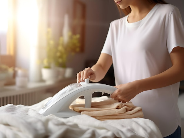 Laundry service Ironing on clothes hygiene and cleaning clothes on washing machine Housekeeping