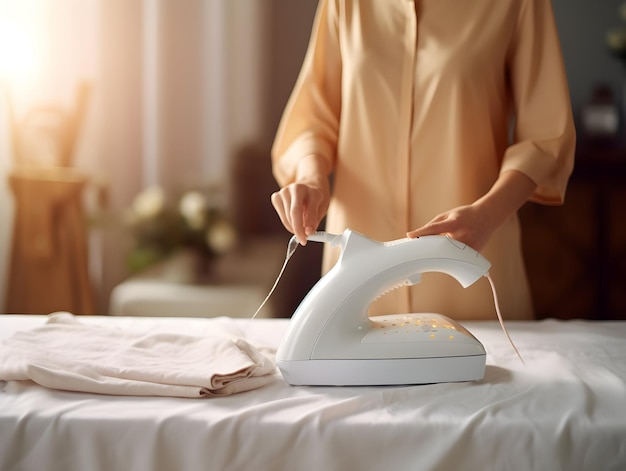 Laundry service Ironing on clothes hygiene and cleaning clothes on washing machine Housekeeping