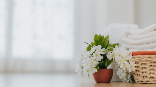 Laundry soft white towel in bathroom