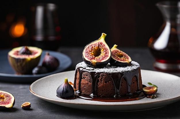 Photo lava cake with a side of fig and port compote