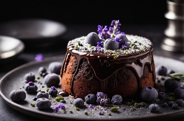 Photo lava cake with a sprinkle of lavender buds