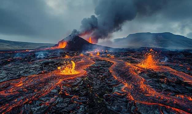 lava flow with lava flowing into the background