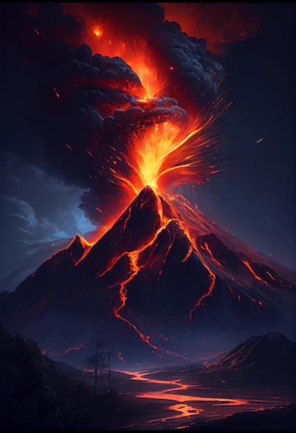 Lava flowing down the Volcano just after an eruption Generative AI