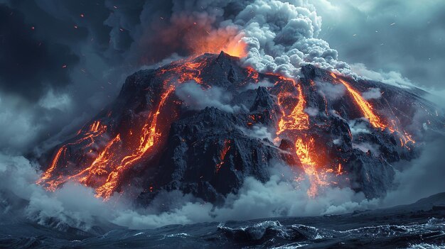 lava flowing into the ocean with lava flowing out of the ocean