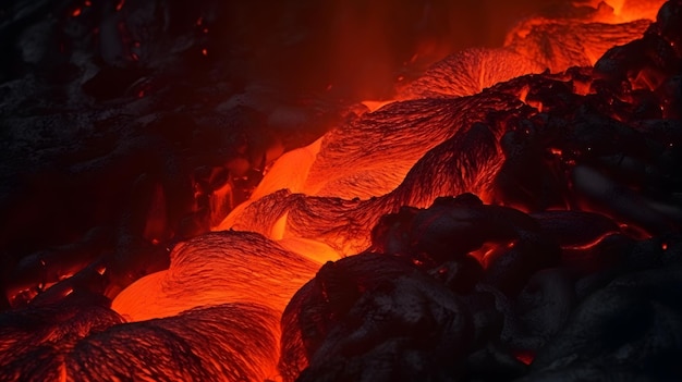 Lava flows into a volcano