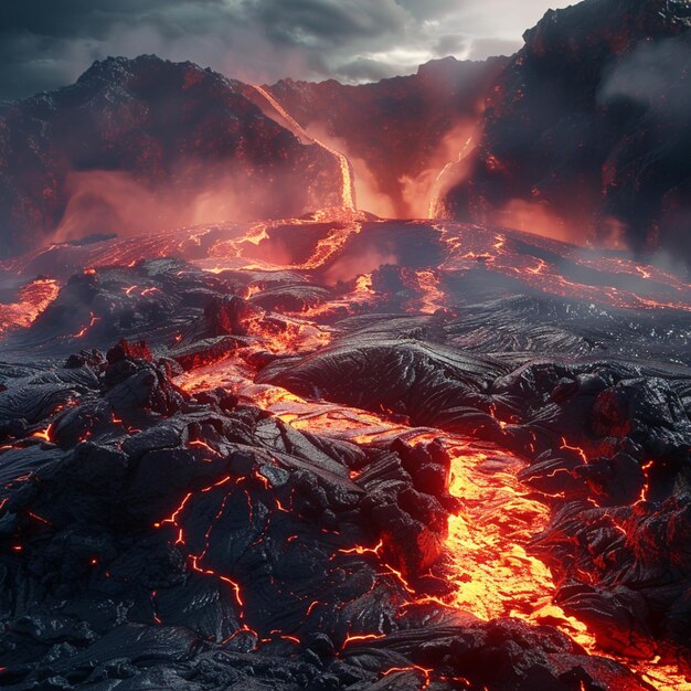 lava and lava flow into the ocean from a volcano generative ai