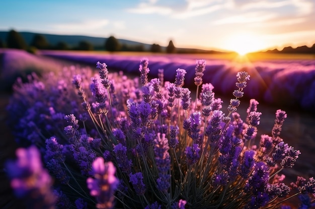 Lavandula angustifolia blooming in vibrant lavender field agriculture harvest landscape