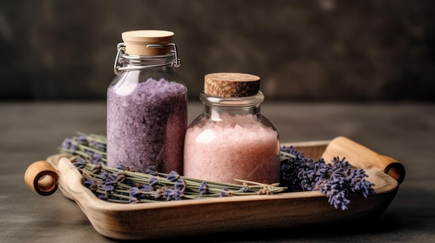 Lavender Bath Salt and Massage Oil for a Soothing Experience AI generated