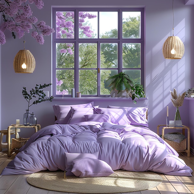 Lavender bedroom for video call