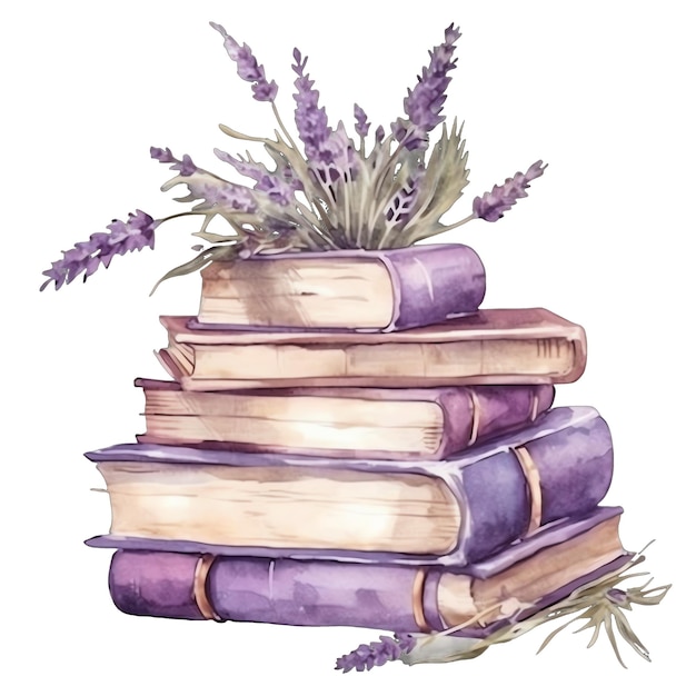 Lavender Books watercolor illustration lavender clipart