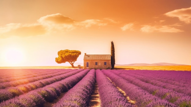 Lavender field background Illustration AI GenerativexA