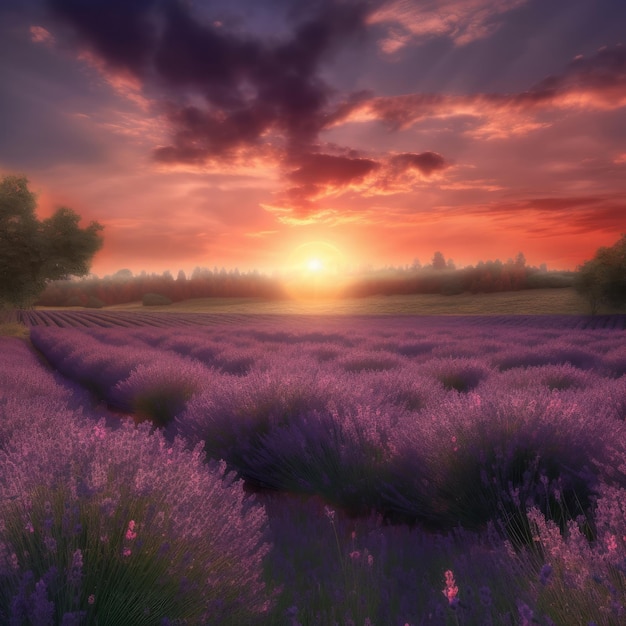 Lavender field background Illustration AI GenerativexA