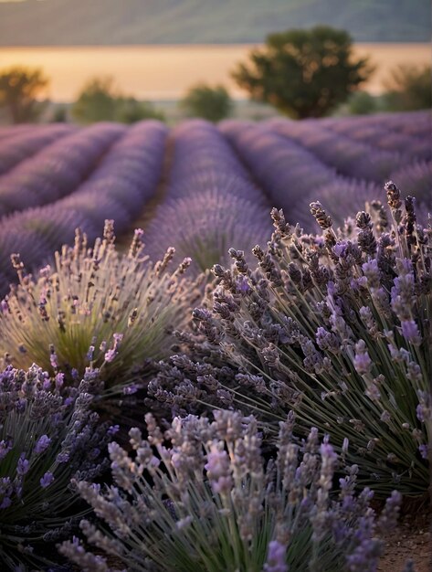 Lavender field in Provence France Lavender flowers at sunset