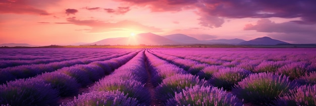 a lavender field at sunset