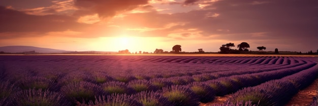 a lavender field at sunset