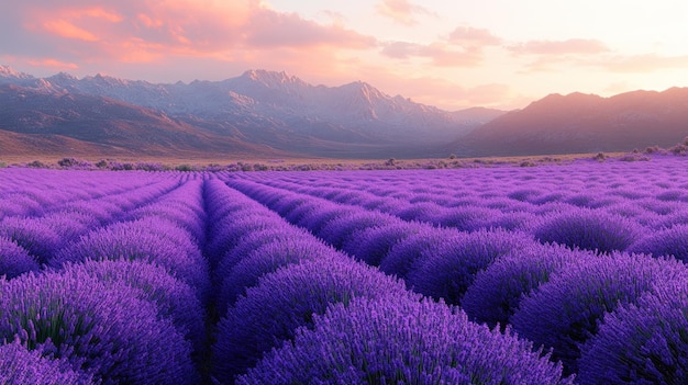 Lavender Field with Mountain Range