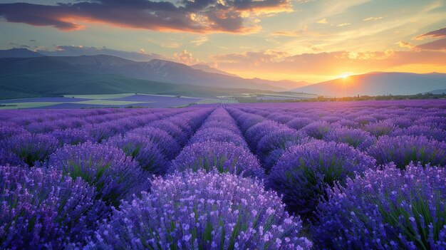 Lavender Field With Sun