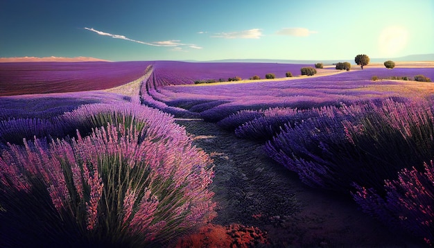 Lavender fields in the countryside generative AI