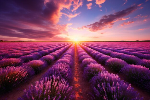 Photo lavender fields at sunset