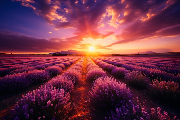 Photo lavender fields at sunset