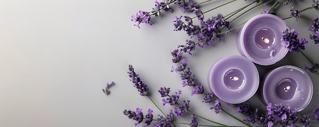 Lavender flat lay purple flowers on a white background