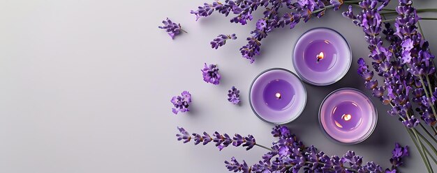 Lavender flat lay purple flowers on a white background