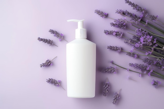 Lavender Flower Background Complements Skincare Bottle