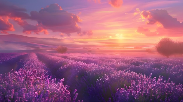 Lavender flower field Violet lavender field sanset close up Lavender flowers in pastel colors