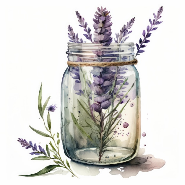 Lavender Flower in Pot Watercolor Background Illustration AI Generative