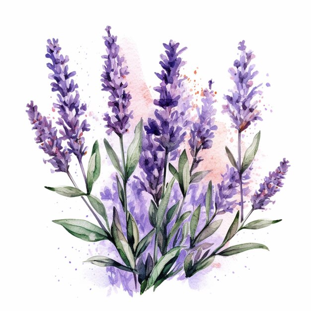 Lavender flowers painted in watercolor on a white background generative ai