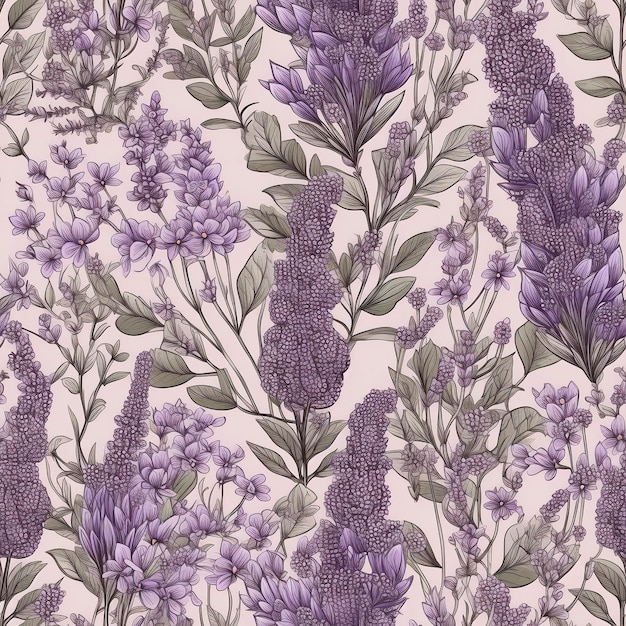 Lavender flowers seamless pattern created with generative AI