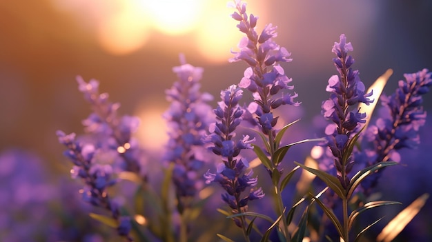 Lavender Flowers at Sunset in the Style of Art