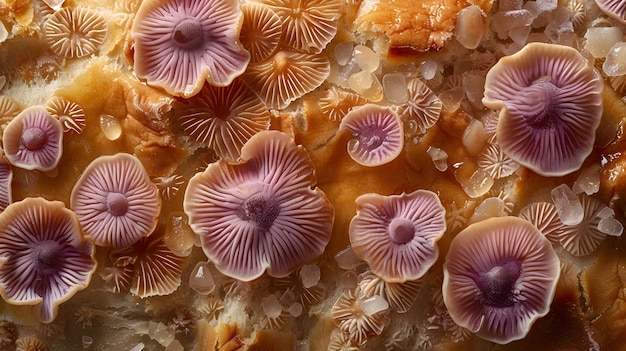 Lavender Fungi Bread Detailed Close up of Textural Spore Patterns on Isolated Background