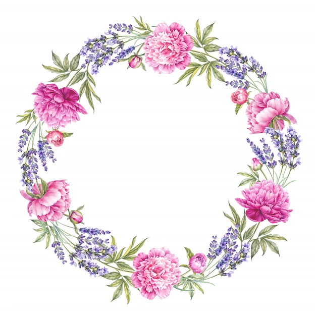 Lavender garland wreath rounded floral frame