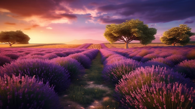 lavender landscape HD 8K wallpaper Stock Photographic Image