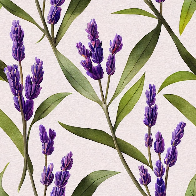 Lavender leaves and flowers seamless pattern