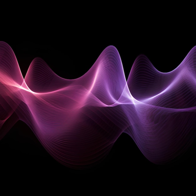 Lavender Luminogram of 3D Sound Waves Pulse on Black Background