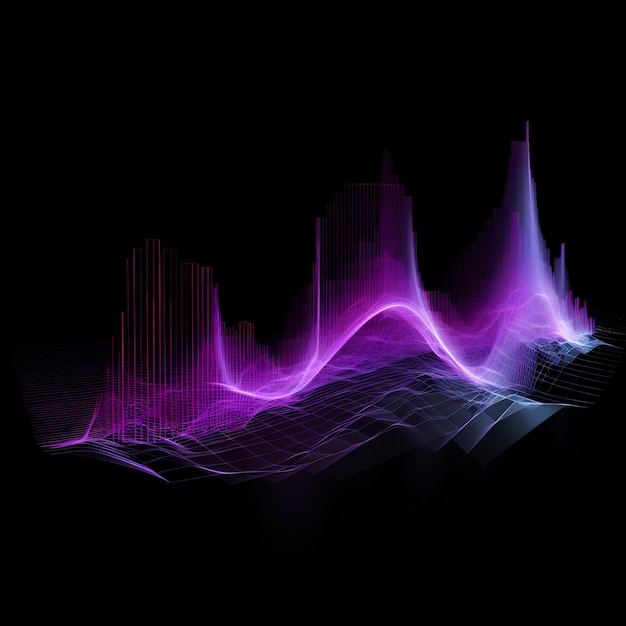 Lavender Luminogram of 3D Sound Waves Pulse on Black Background