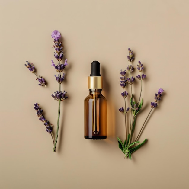 Lavender oil bottle cosmetic packaging mockup