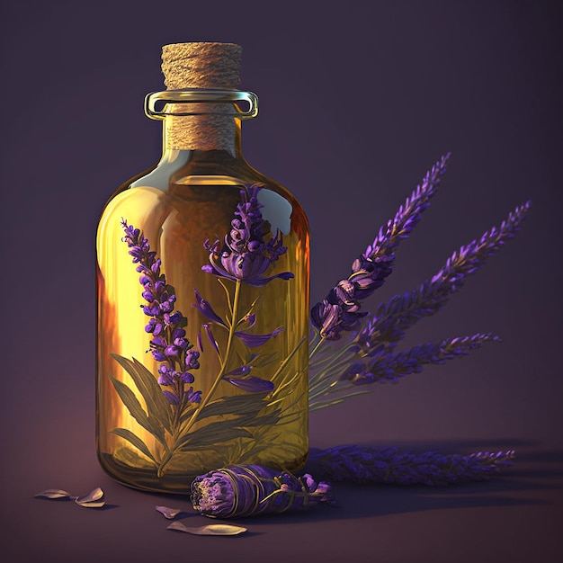 Lavender oil in a bottle Generative AI